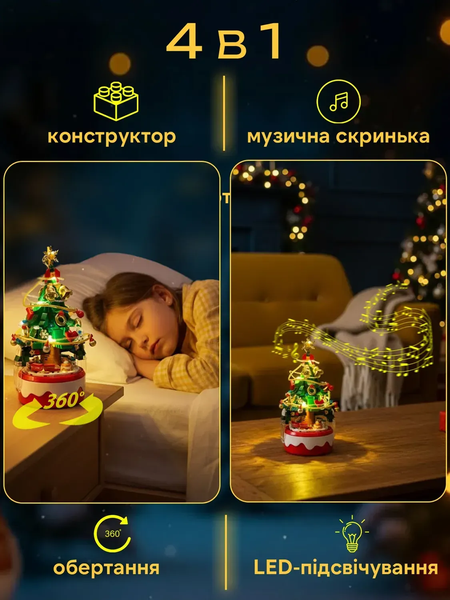 Конструктор Новорічна Ялинка з Потягом, Музикою та LED-підсвіткою 380 деталей (обертання 360&deg;) 7838659 фото