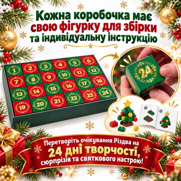 Великий Новорічний Конструктор Адвент-календар &laquo;Різдвяні прикраси на ялинку&raquo; 24 в 1 (460 деталей з міні-блоків) 000150 фото